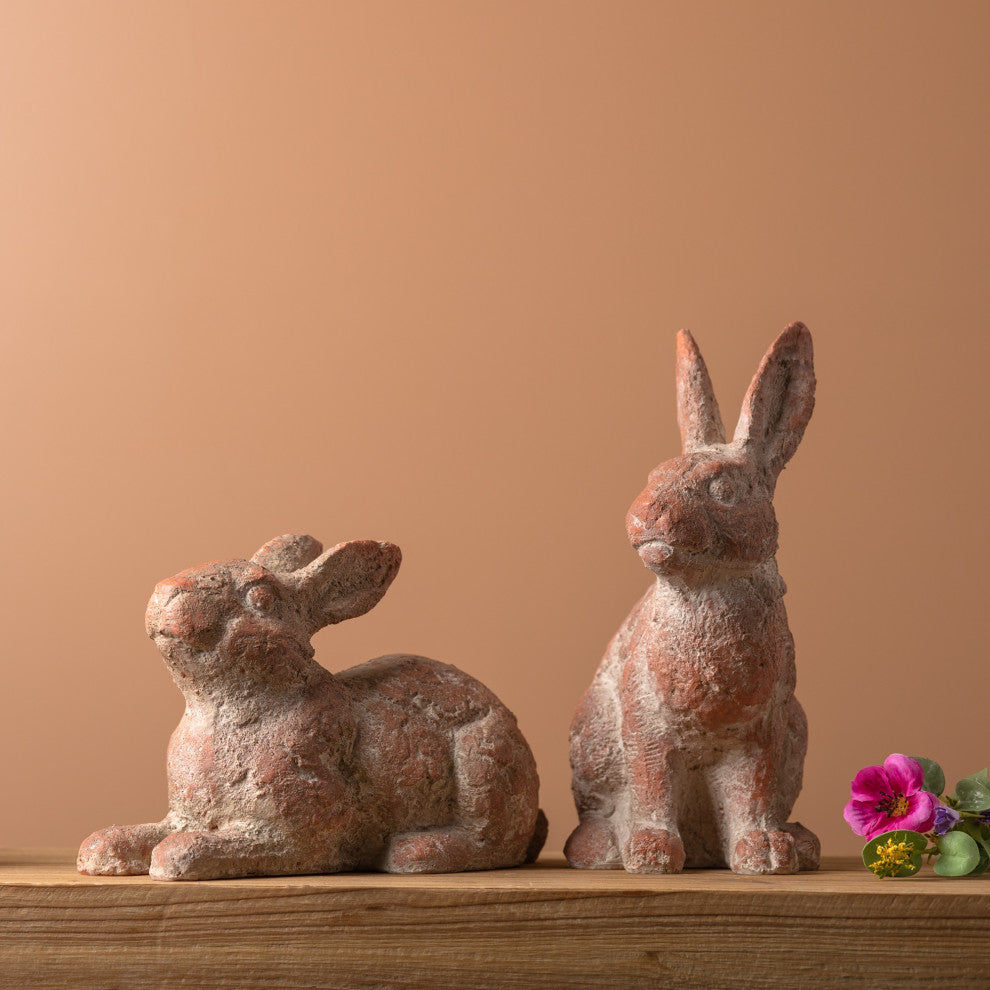Distressed Garden Rabbit Statue, 2-Piece Set