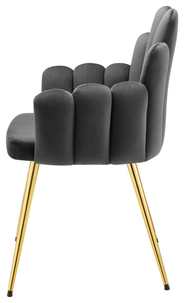 Dining Chair, Set of 2, Gold Gray, Velvet, Modern Cafe Bistro Hospitality