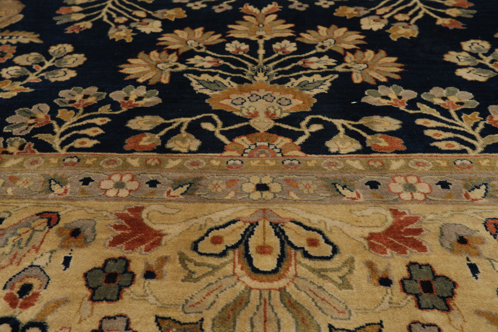 8'11''x11'8'' Hand-Knotted Wool 250 KPSI Oriental Area Rug, Midnight Blue & Tan