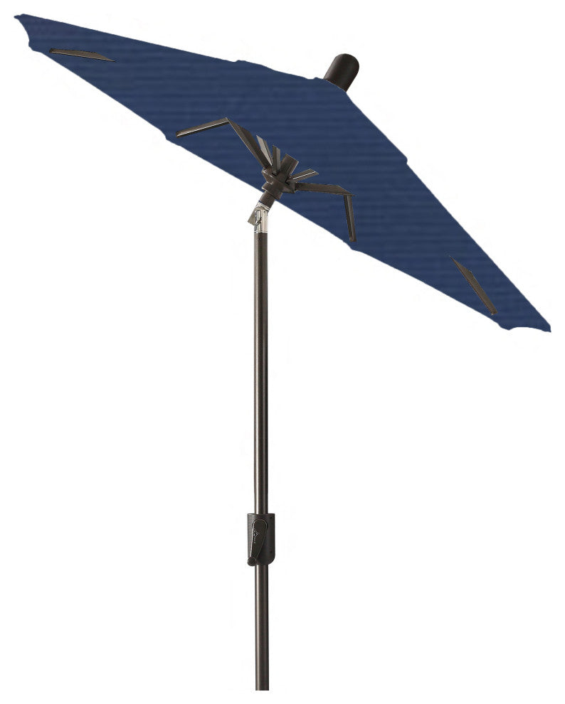 6' Round Auto Tilt Market Umbrella, Antique Bronze Frame, Navy