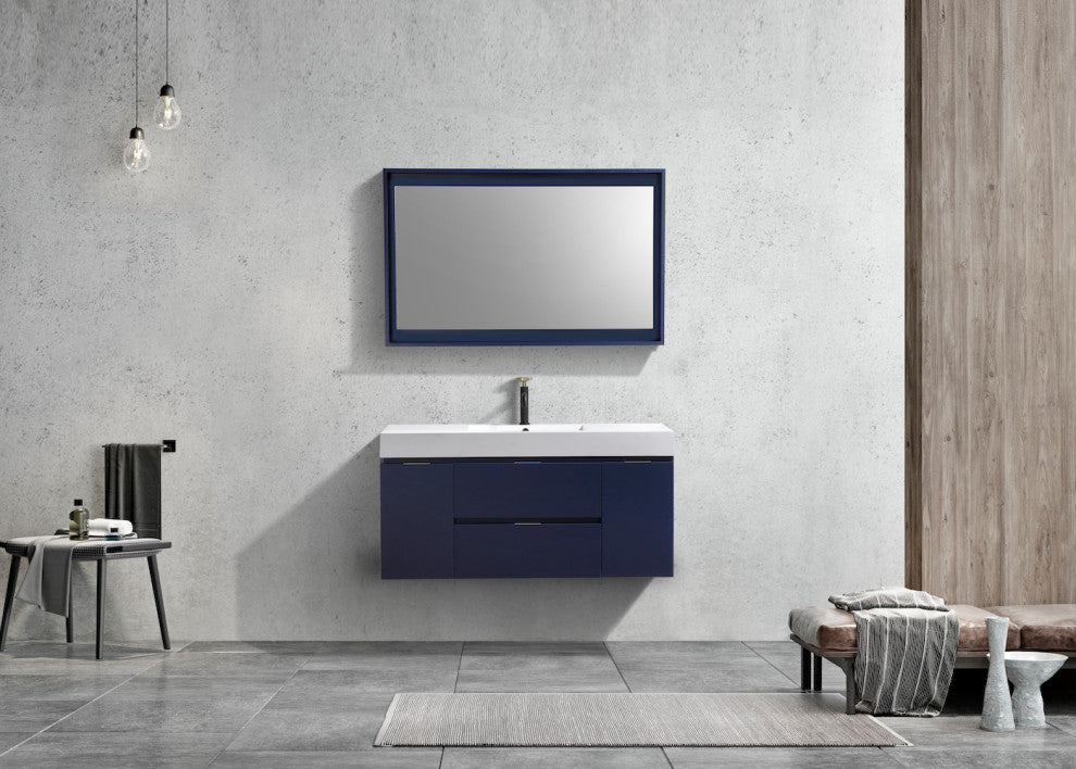 Bliss 48" Wall Mount Bathroom Vanity, Blue