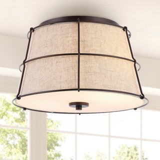 Silas 14" 2-Light Rustic Farmhouse Iron LED Flush Mount, Oil Rubbed Bronze