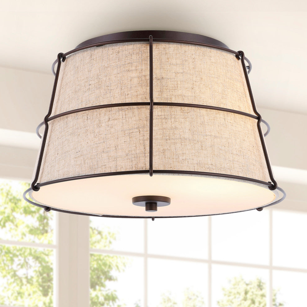 Silas 14" 2-Light Rustic Farmhouse Iron LED Flush Mount, Oil Rubbed Bronze