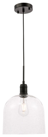 Gabe 1 Light Pendant in Black & Clear Seeded Glass