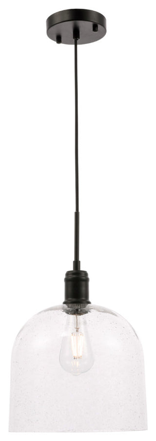 Gabe 1 Light Pendant in Black & Clear Seeded Glass