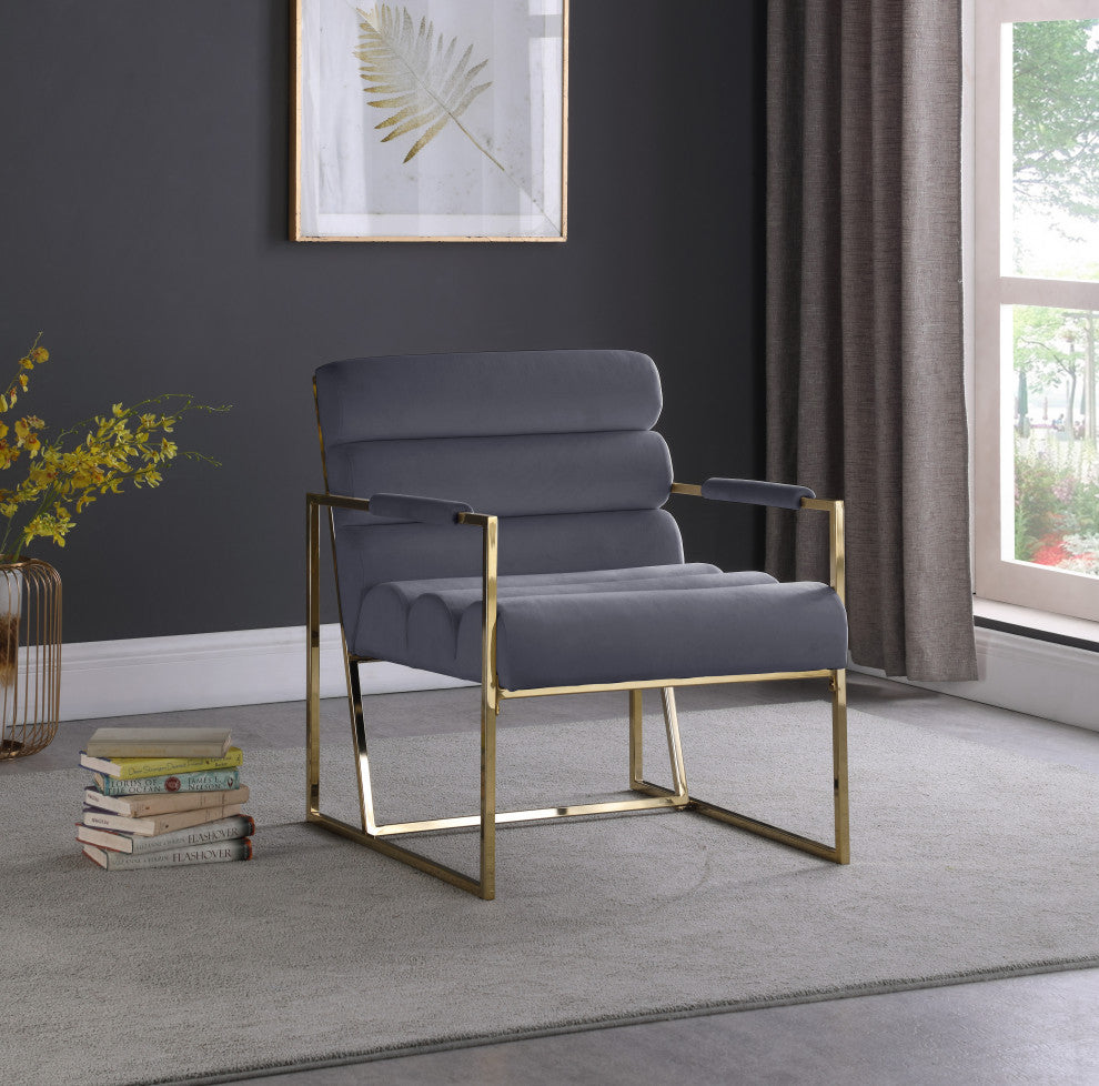 Wayne Velvet Upholstered Accent Chair, Gray