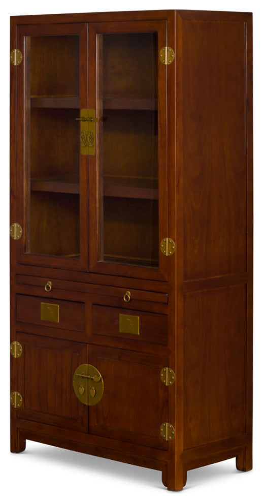 Mahogany Finish Elmwood Ming Style Asian Bookcase