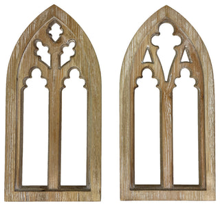 Whitewashed Wood Gothic Arch Window Frame Wall Decor 2 Piece Set
