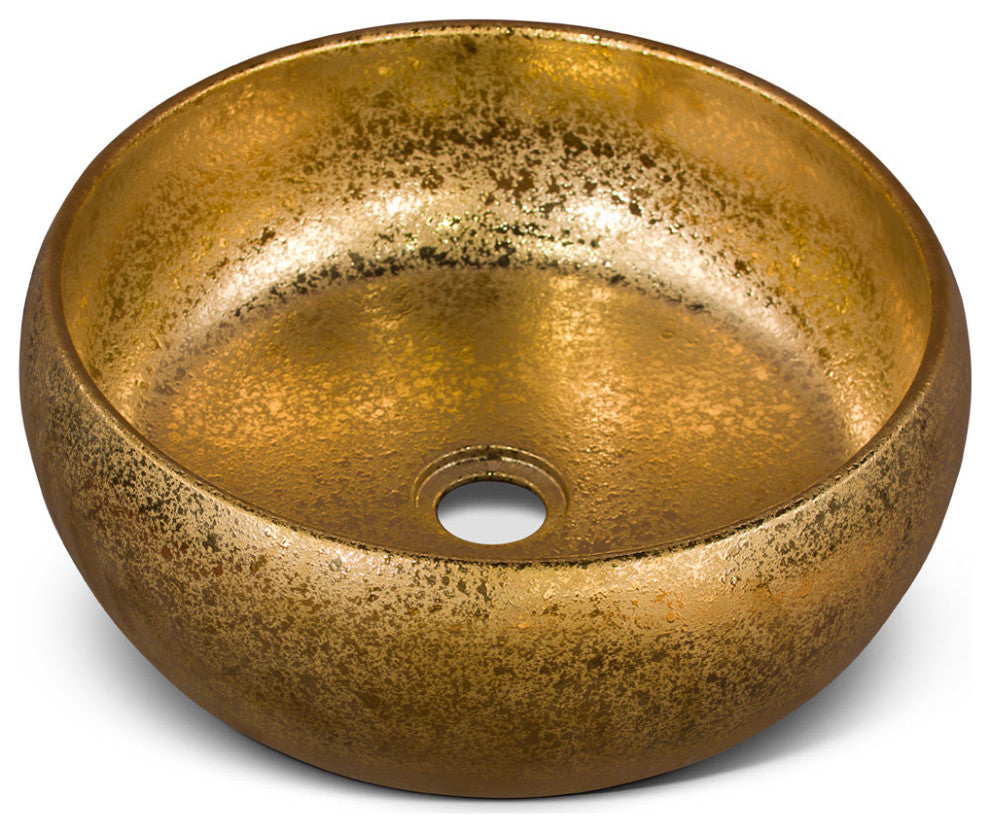 15in Gold Textured Oriental Porcelain Basin
