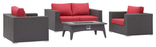 Convene 4 Piece Set Outdoor Patio with Fire Pit Espresso Red