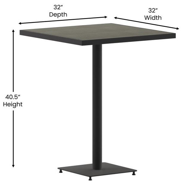 Lark Commercial Grade 32" Square Outdoor Bar Height Table, Gray Wash