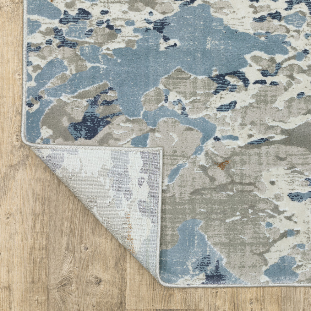Emery Marble Grey/Blue Indoor Area Rug, 2'3" x 7'6"