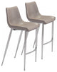 Set of Two Gray Faux Leather and Steel Modern Stitch Bucket Bar Chairs