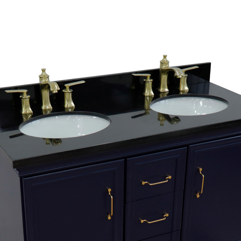 49" Double Vanity, Blue Finish With Black Galaxy And Oval Sink