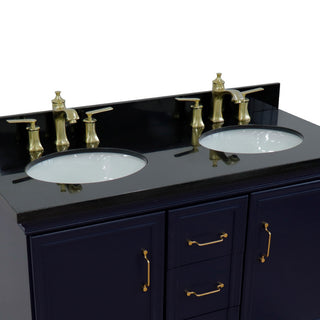 49" Double Vanity, Blue Finish With Black Galaxy And Oval Sink