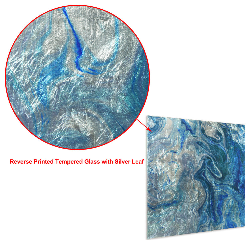 Indigo Minerals Abstract Wall Art Reverse Print Tempered Glass With Silver Leaf