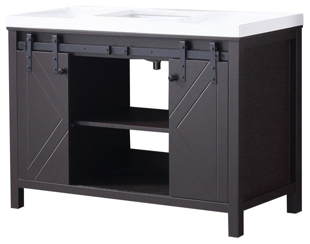 Marsyas 48" Brown Single Bathroom Vanity Cabinet Quartz Top Square Sink