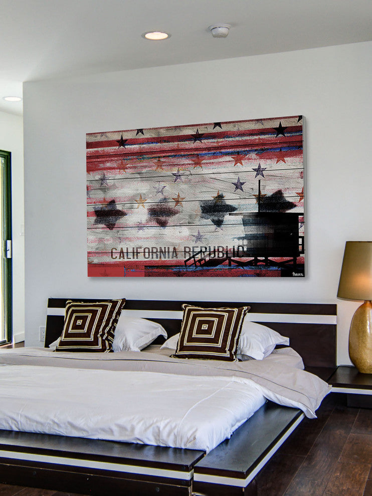 "Cal Repub Stars" Print on White Wood, 45"x30"