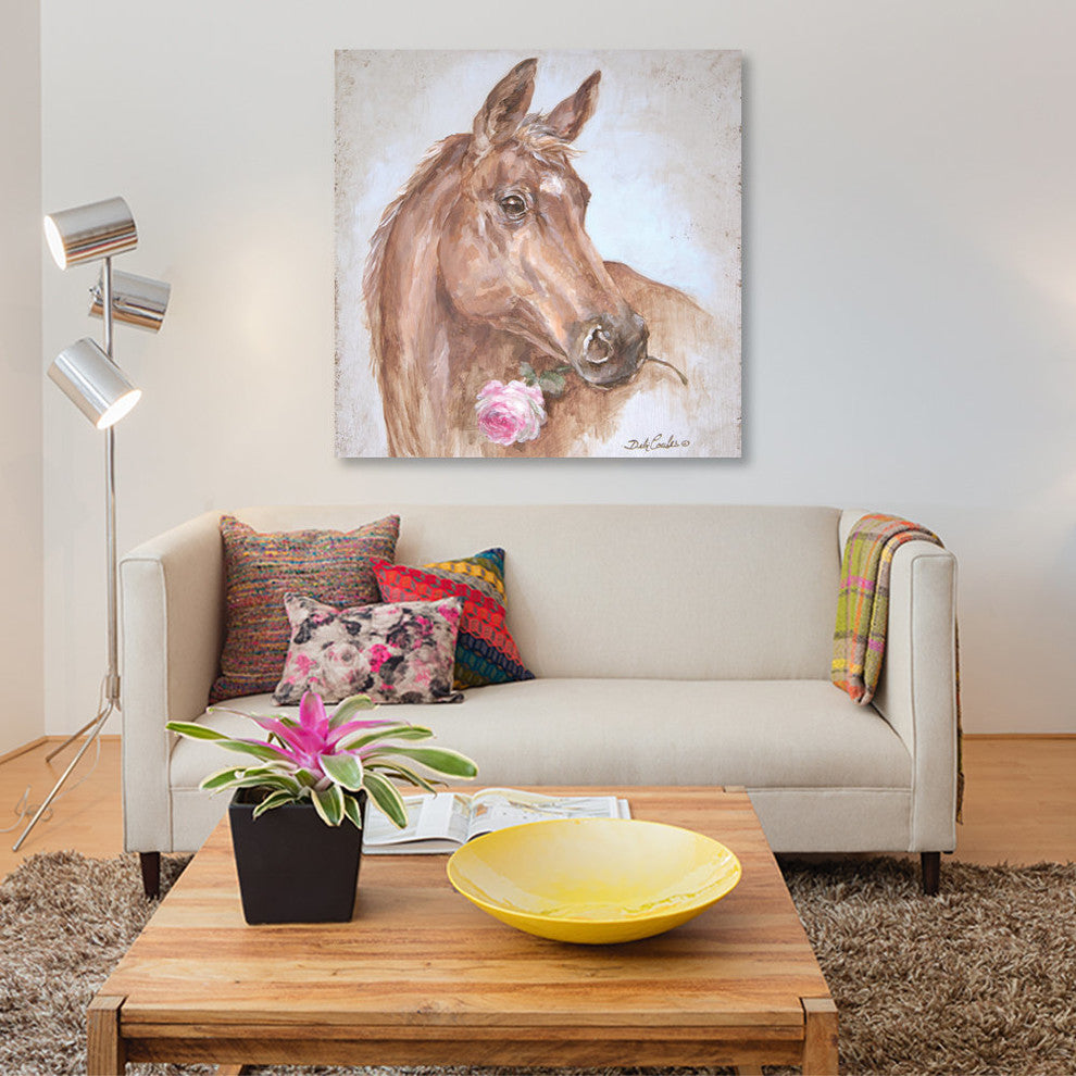 "Horse With Rose" by Debi Coules, Canvas Print, 12"x12"