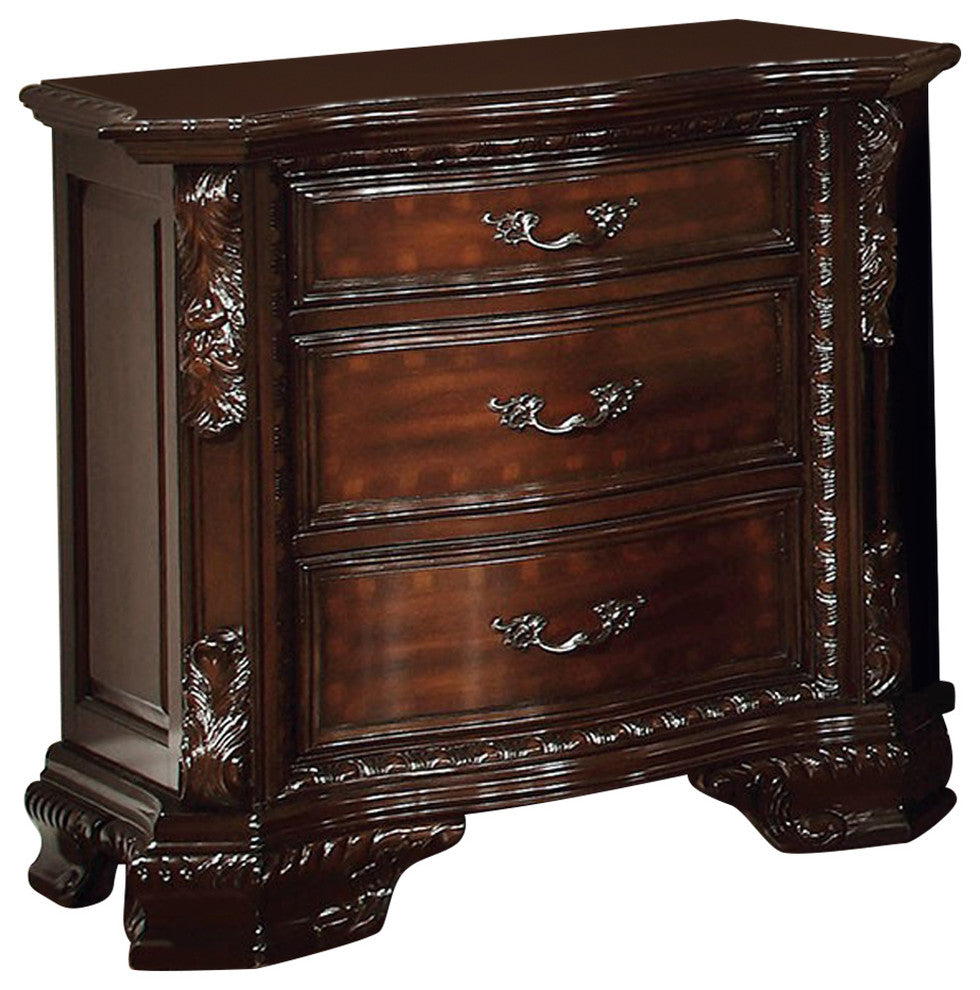 Benzara BM123299 Monte Vista I Luxurious Night Stand In Dark Walnut Finish