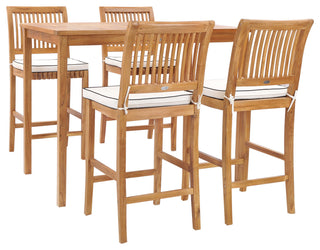 5 Piece Teak Wood Castle 55" Rectangular Patio Bistro Bar Set with 4 Barstools
