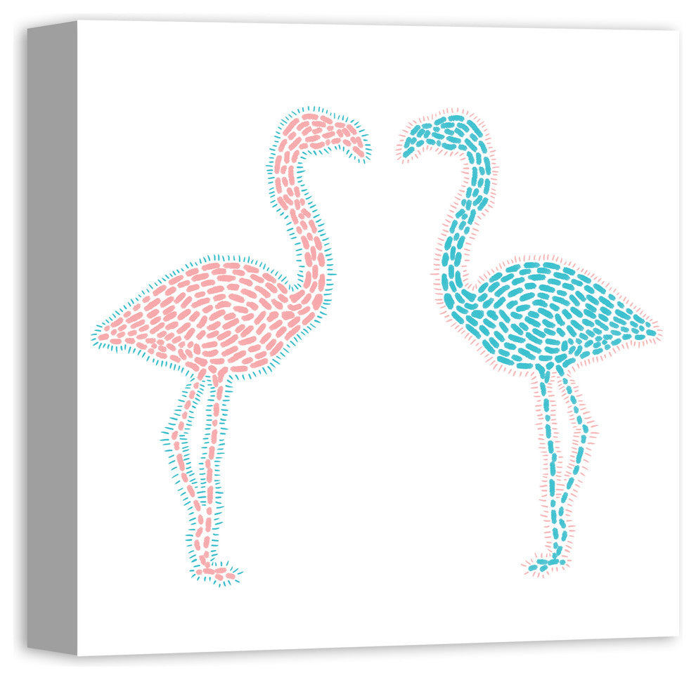 Pink and Blue Flamingos 16x16 Canvas Wall Art