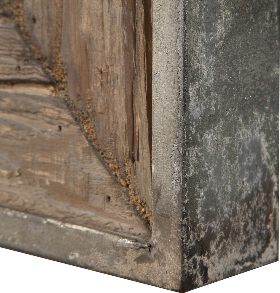 Rustic Weathered Reclaimed Wood Iron Wall Mirror, 37" Vanity Industrial Cottage