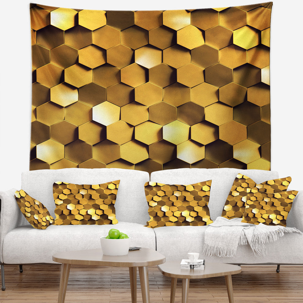 Golden Honeycomb Wall Texture Abstract Wall Tapestry, 39"x32"