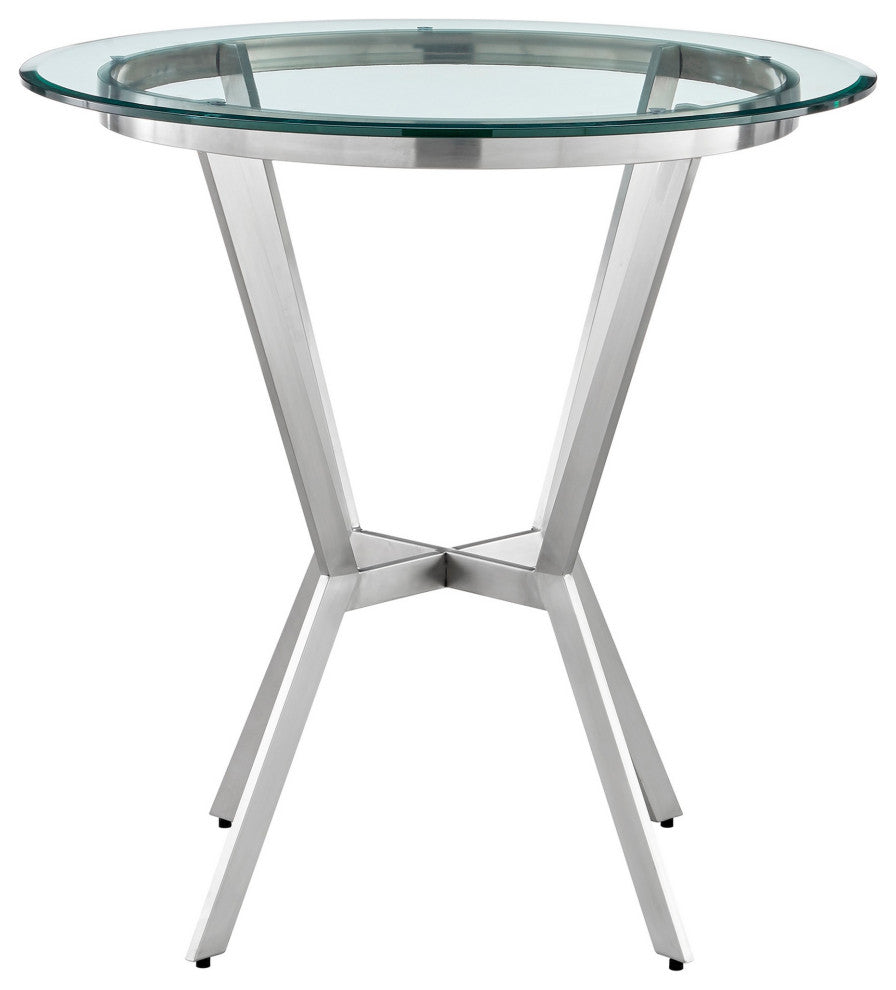 Benzara BM282116 Counter Height Dining Table Set, Round Glass Top, Gray Silver