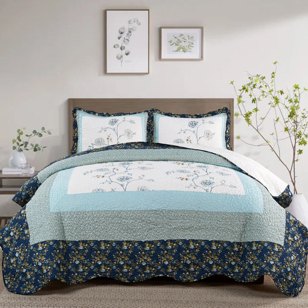 Serenta Dorset 3-Piece Bed Spread Coverlet Set, Blue, King, 102"x90"