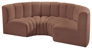 Arc Vegan Leather Upholstered 4-Pc. Inward Curved Modular Sectional, Cognac