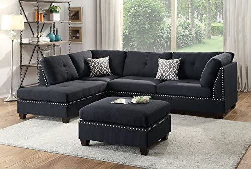 Left or Right Hand Chaise Sectional Set with Ottoman (Pack of 3), Blac