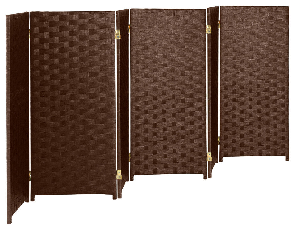 3 ft. Short Woven Fiber Room Divider 6 Panel Dark Mocha