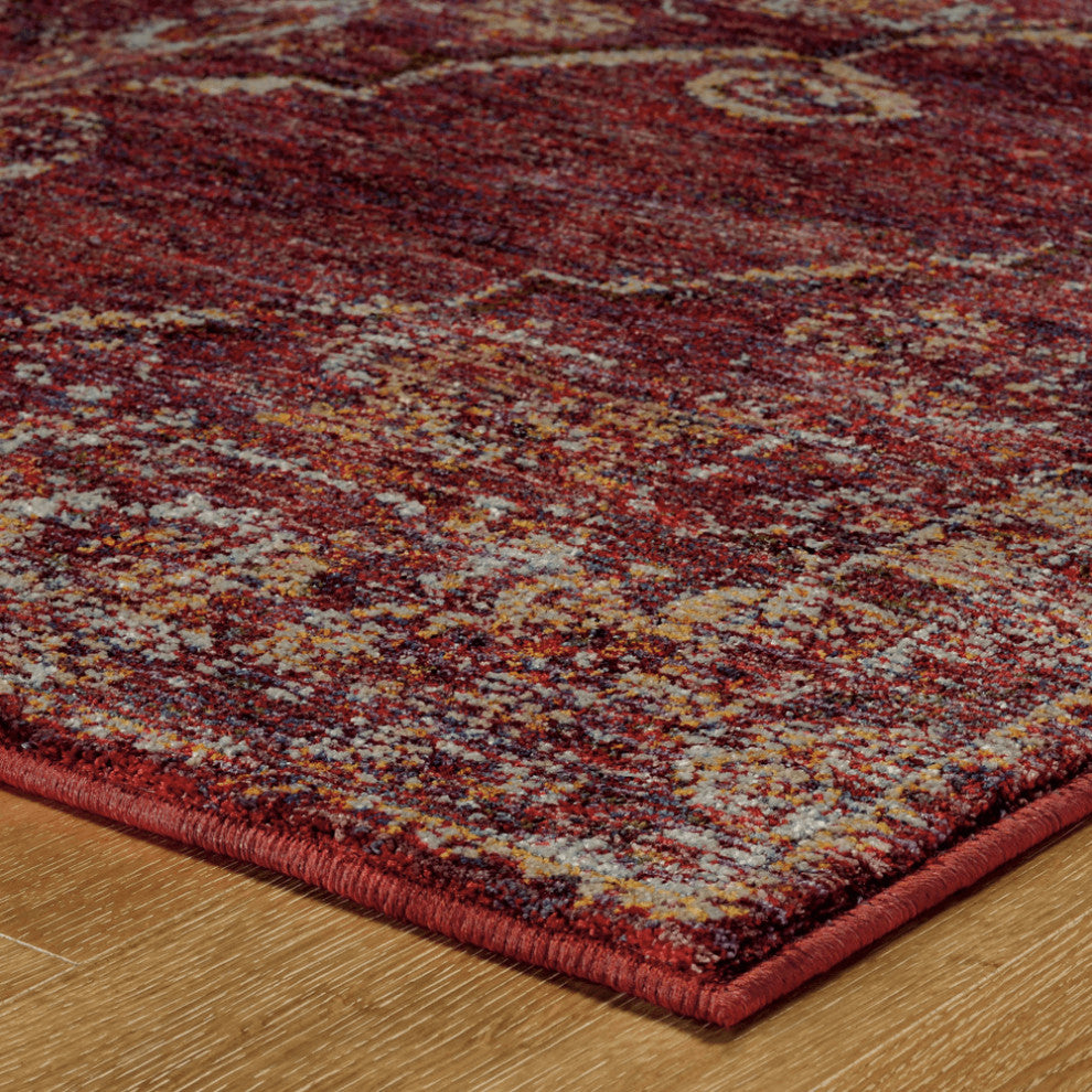 12' Runner Red and Gold Oriental Power Loom Runner Rug