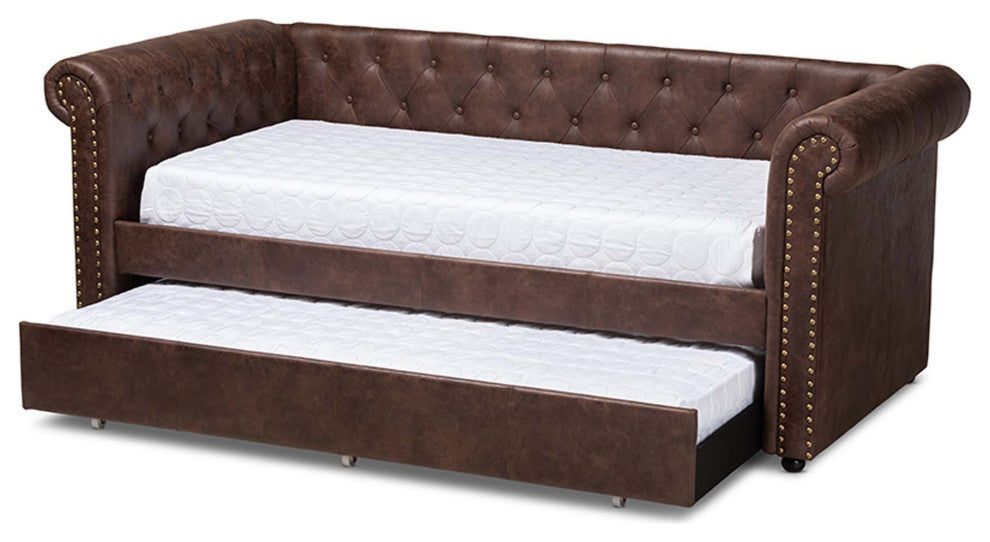 Dawson Fabric Daybed With Trundle, Twin Size, Brown