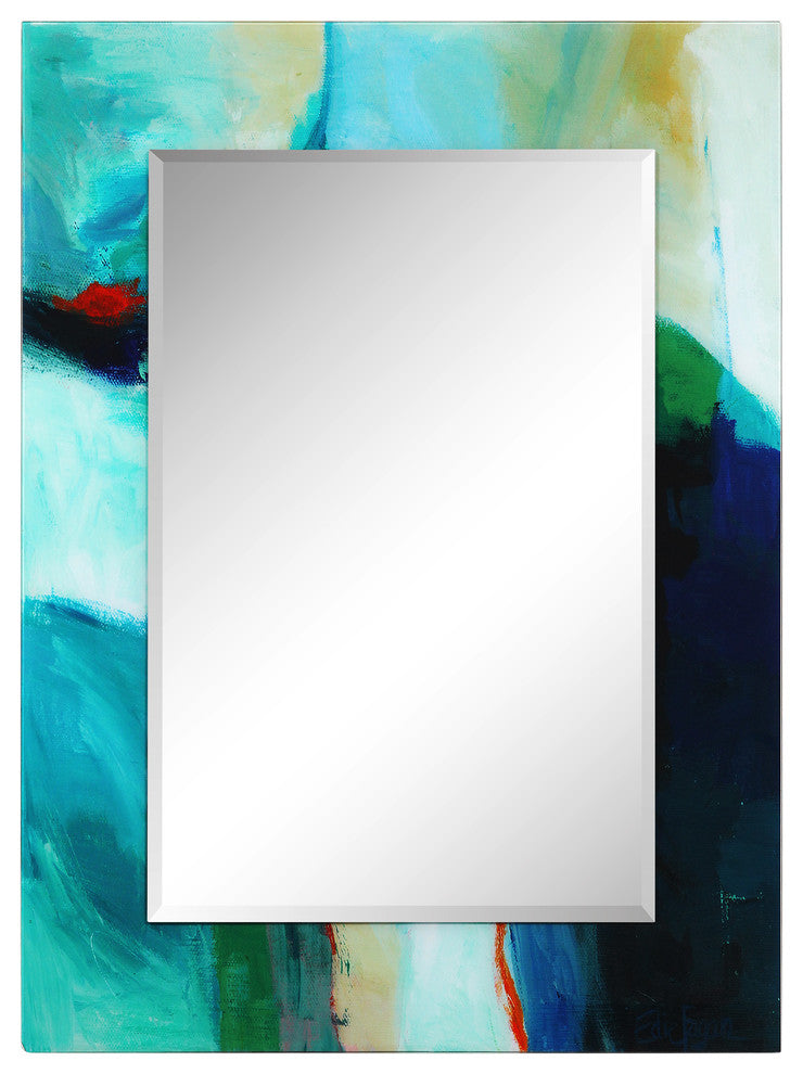 "Sky" Rectangular Beveled Wall Mirror Framed with Printed Tempered Art Glass