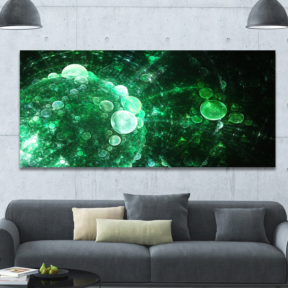 Green Spherical Water Droplets, Large Floral Canvas Art Print, 60"x28"