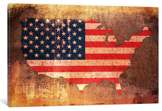 "Usa Flag Map" Wrapped Canvas Art Print, 26x18x1.5
