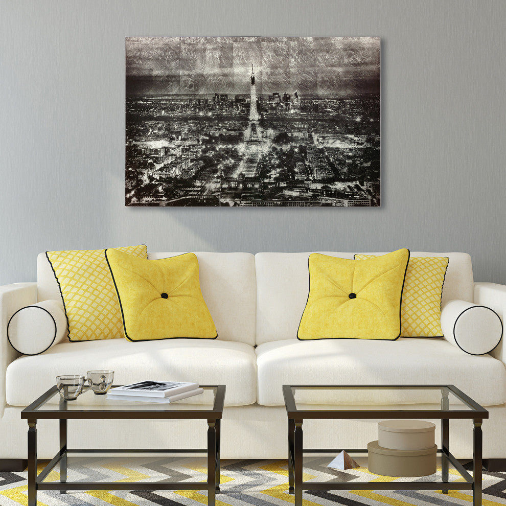 "Paris at Night" Reverse Printed on Tempered Glass With Silver Leaf Wall Art