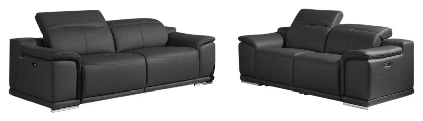 Veneto Italian Leather Power Reclining 2-Piece Set Dark Gray