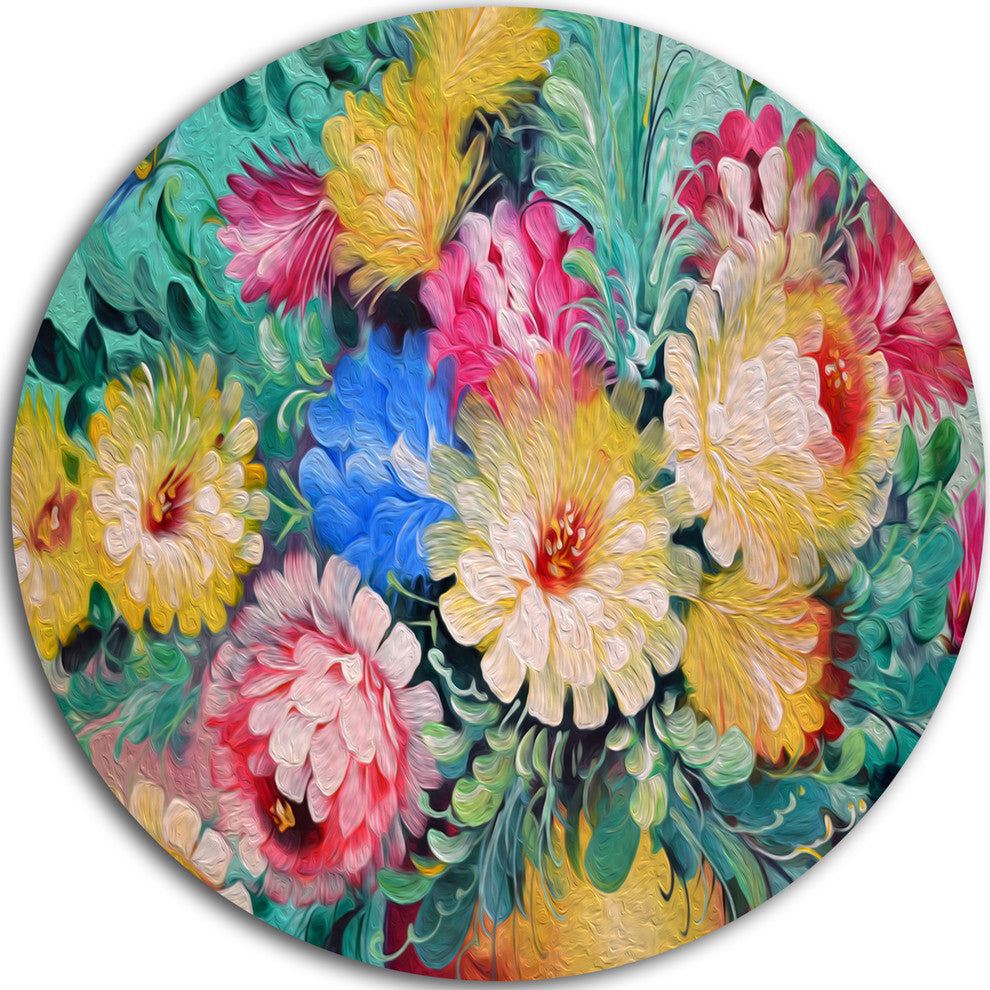 Digital Flowers Art, Floral Round Wall Art, 23"