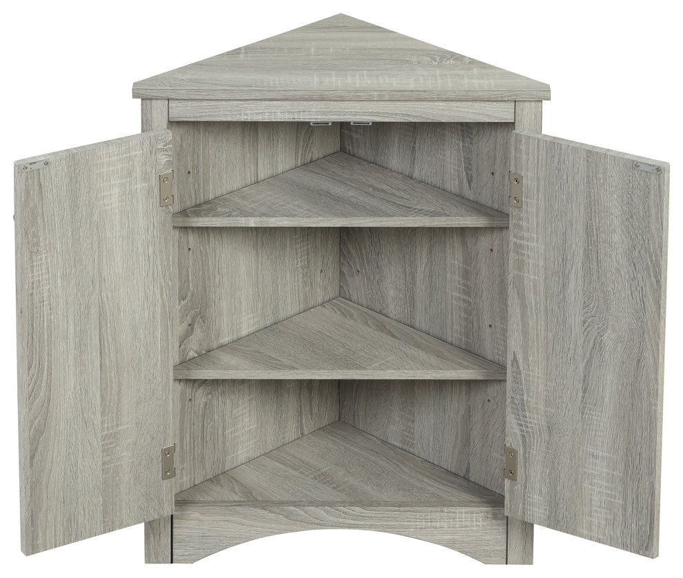 Stylish Triangle Bathroom Storage Cabinet with Adjustable Shelves, Oak