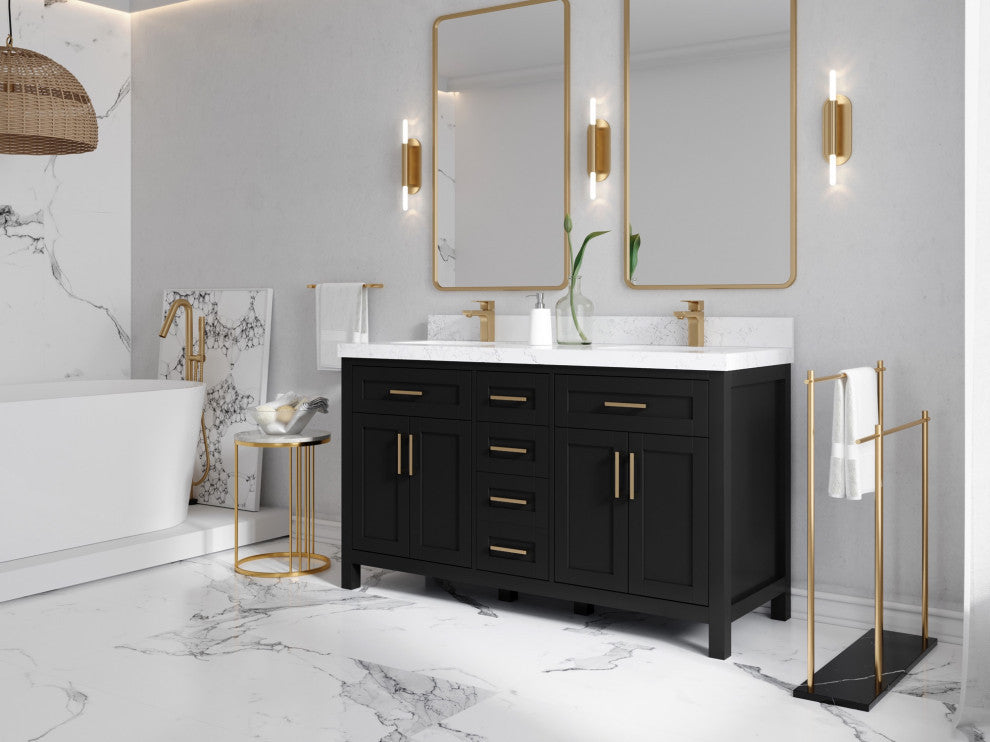 Cambridge 60" Double Bathroom Vanity in Black 2" Viola Night