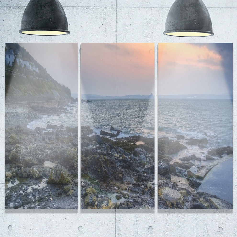 "Dark Rocky Seashore Sunrise" Metal Wall Art, 3 Panels, 36"x28"