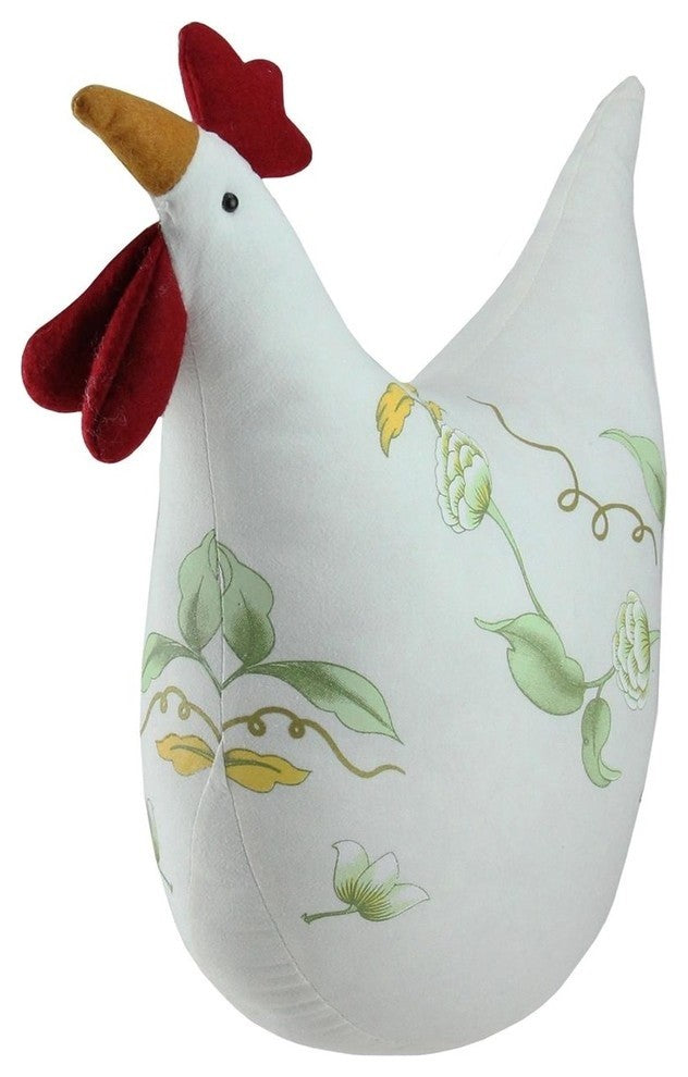 12" White Soft Green and Yellow Floral Rooster Chicken Spring Decoration
