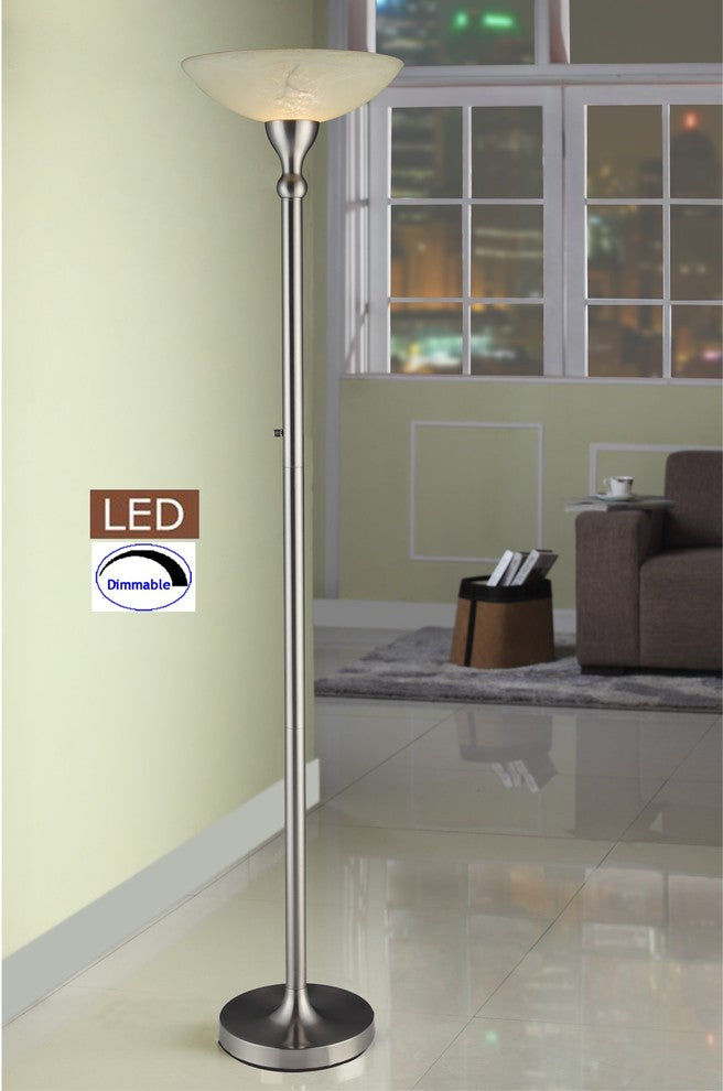 Artiva USA LED Torchiere Lamp Hand-Painted Alabaster Glass Shade, Dimmer, 71"