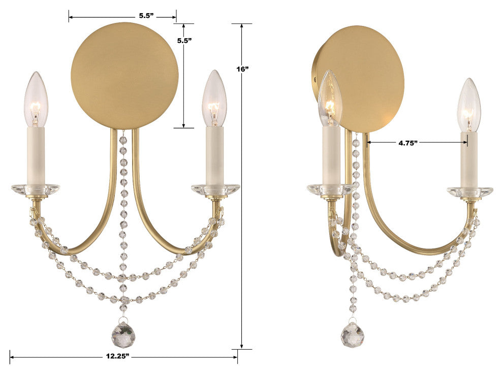 Delilah 2-Light Aged Brass Wall Mount