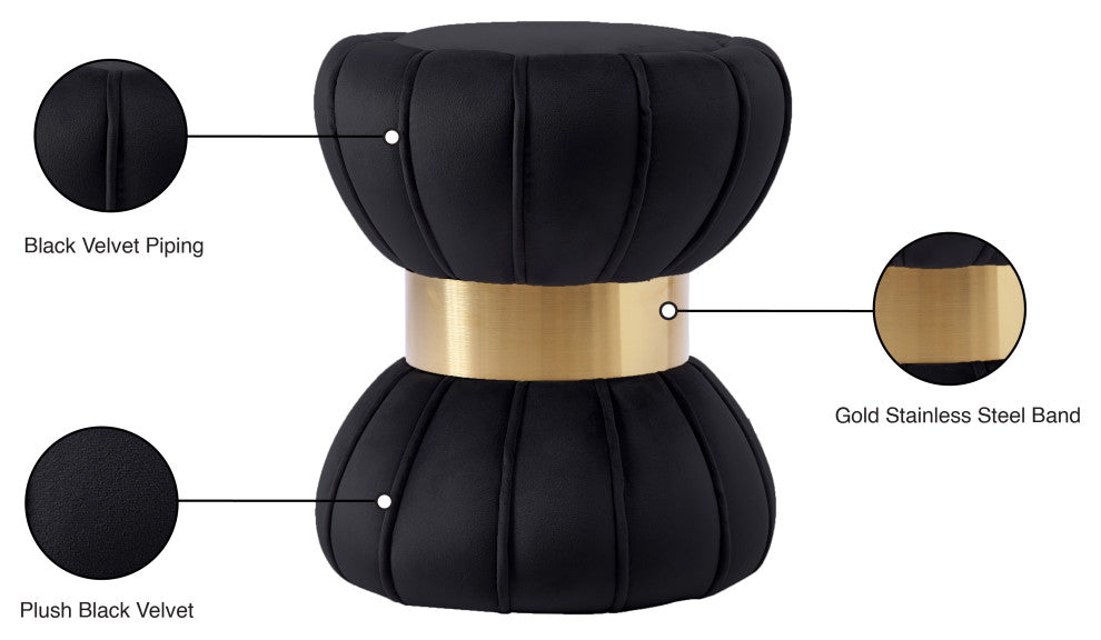 Vino Velvet Upholstered Ottoman/Stool, Black