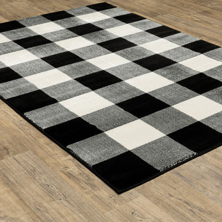 Garson Geometric Squares Area Rug, Black, 6'7"x9'2"