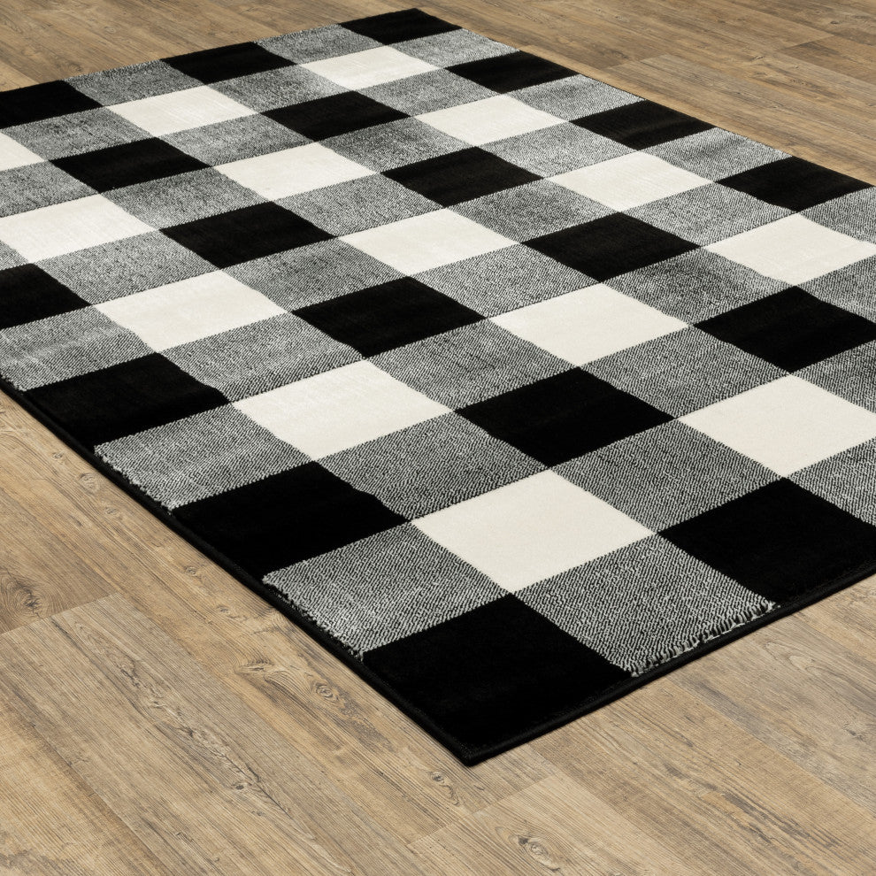Garson Geometric Squares Area Rug, Black, 6'7"x9'2"